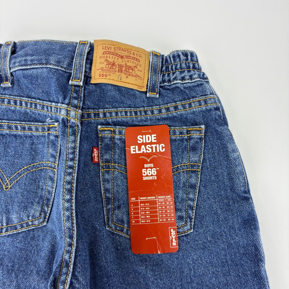 Vintage Levis 566 Boys Size 7X Side Elastic‎ Loose Fit Denim Shorts NWT NOS Y2K